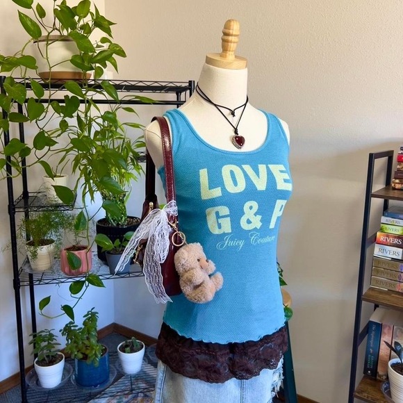 Vintage Y2K Juicy Couture Blue "Love G&P" Tank Top Womens Small 2000s MUSA RARE - Picture 4 of 7